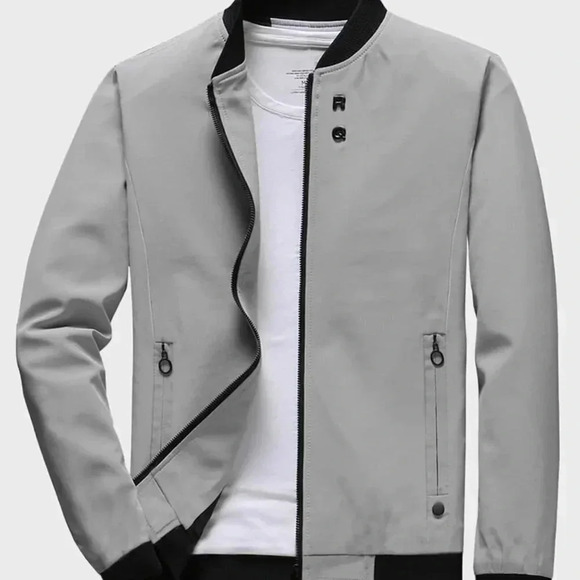 Grey Casual Men Letter Graphic Zip Up Bomber Jacket - Picture 1 of 4